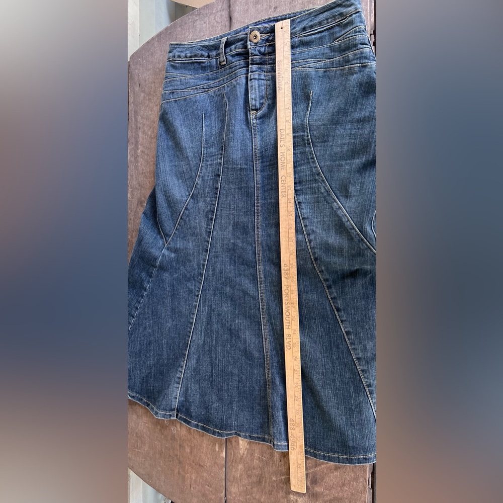VTG Baccini 90s Y2K Denim Maxi Trumpet Flare Skirt 8 Boho Modest Western Fluted - Picture 10 of 12